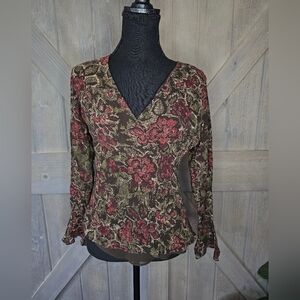 LOFT Red Wrap-Style Blouse with V-Neckline